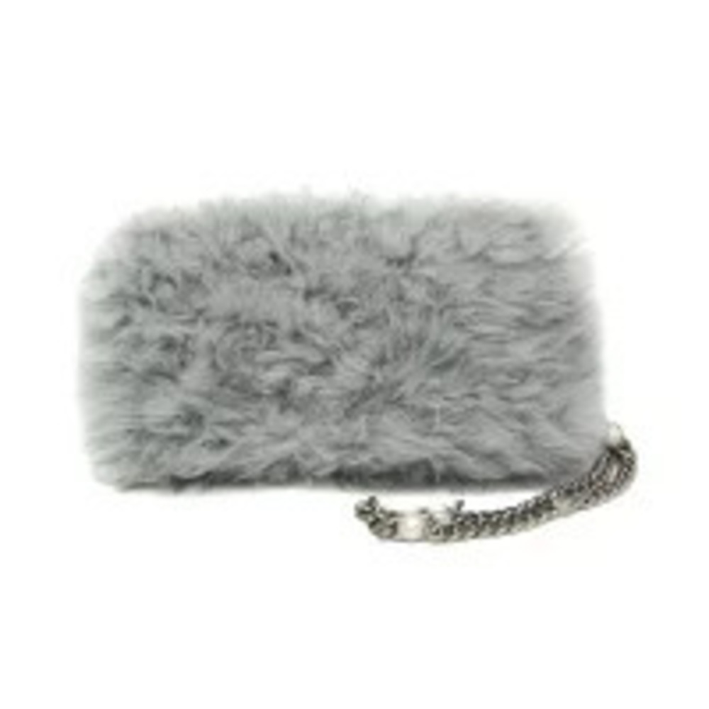 Miu Miu Shearling Chain Shoulder Bag Gray